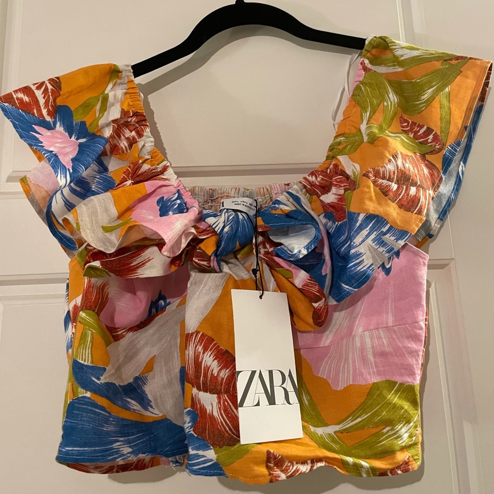 ZARA Floral Off Shoulder Crop Top Size L
